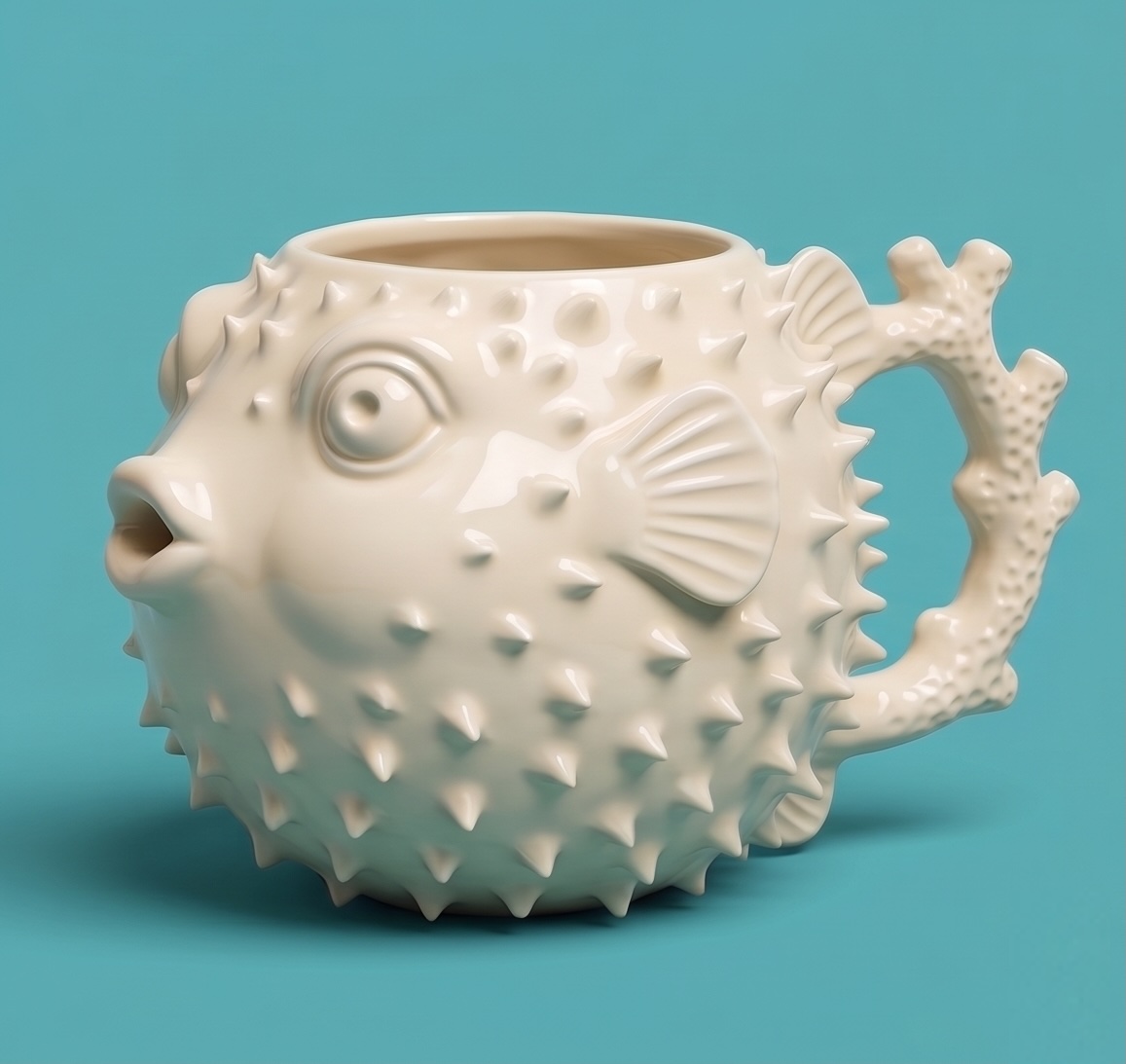 Product thumbnail: Ceramic Blowfish Mug in Ivory colour
